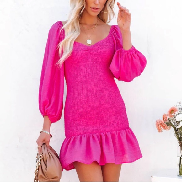 VICI Lou Smoked Mini Dress - Fushia - Picture 1 of 5